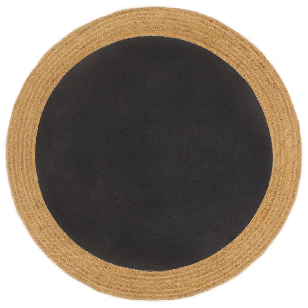 Berkfield Area Rug Braided Black & Natural 90 cm Jute & Cotton Round