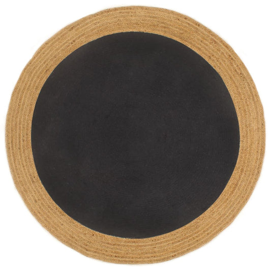 Berkfield Area Rug Braided Black & Natural 90 cm Jute & Cotton Round