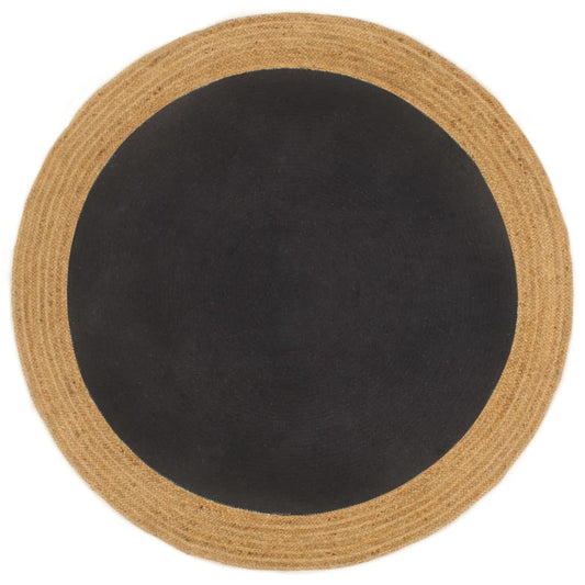 Berkfield Area Rug Braided Black & Natural 120 cm Jute & Cotton Round