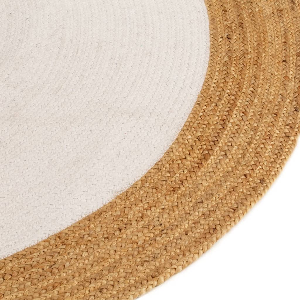 Berkfield Area Rug Braided White & Natural 150 cm Jute & Cotton Round