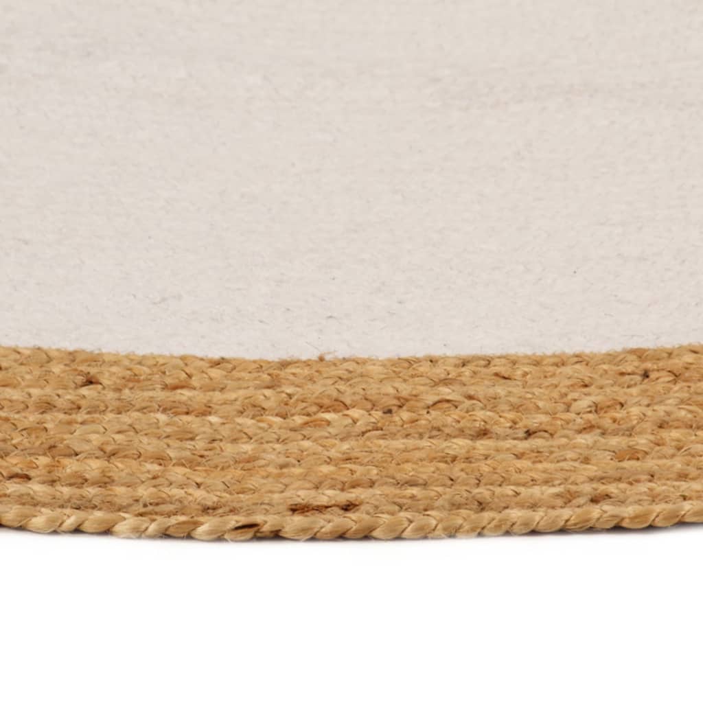 Berkfield Area Rug Braided White & Natural 150 cm Jute & Cotton Round