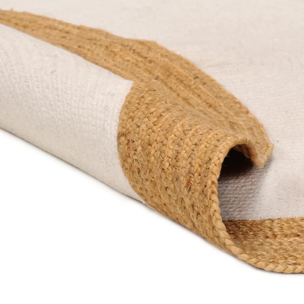 Berkfield Area Rug Braided White & Natural 150 cm Jute & Cotton Round