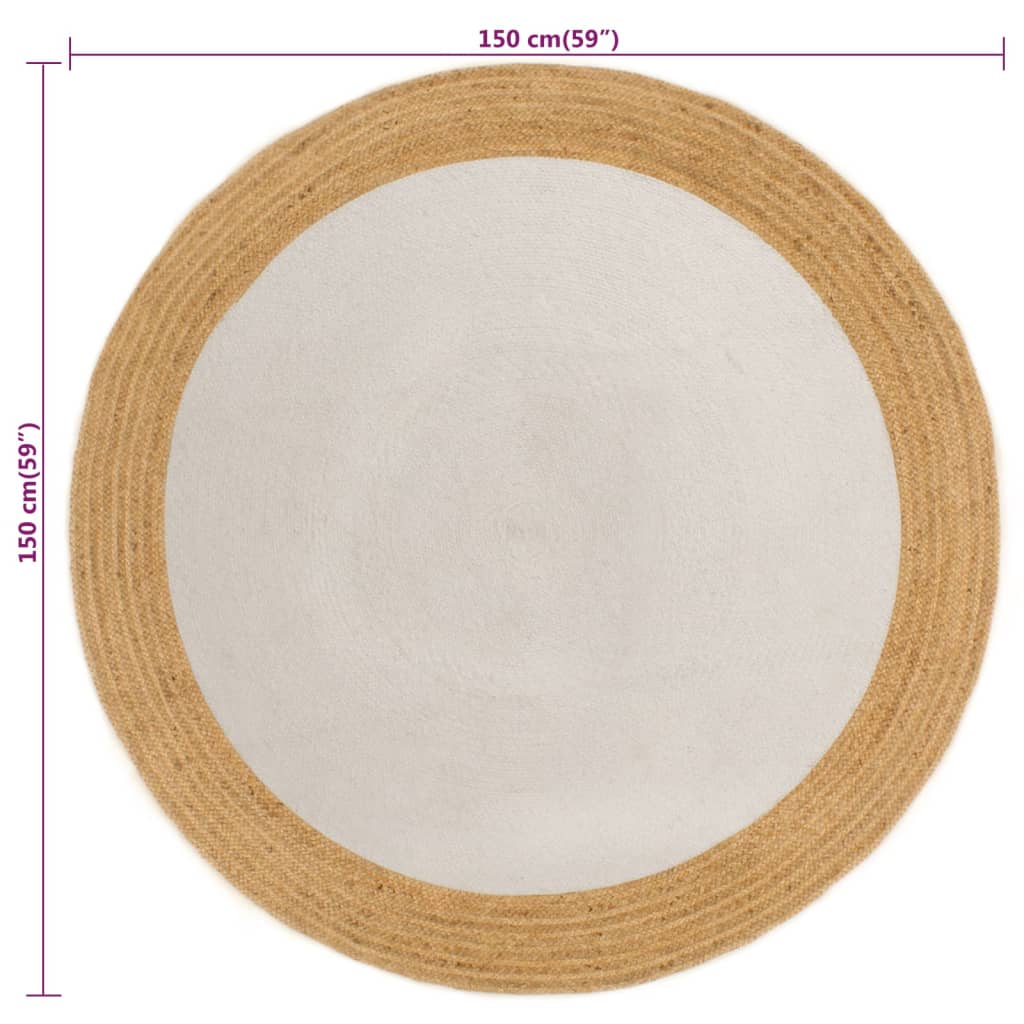 Berkfield Area Rug Braided White & Natural 150 cm Jute & Cotton Round