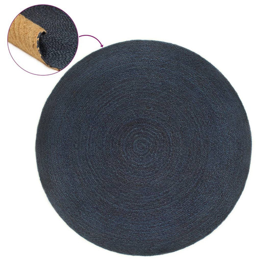 Berkfield Braided Rug Reversible Navy Blue and Natural 90 cm Jute Round