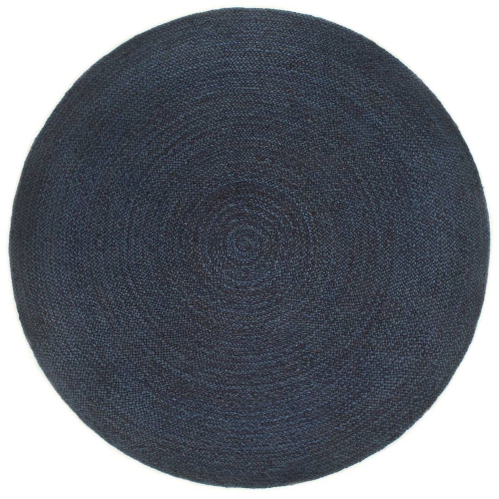 Berkfield Braided Rug Reversible Navy Blue and Natural 90 cm Jute Round