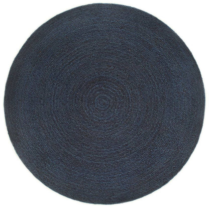 Berkfield Braided Rug Reversible Navy Blue and Natural 90 cm Jute Round