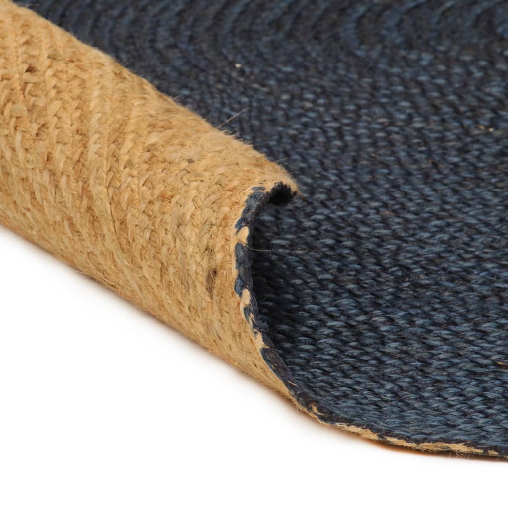 Berkfield Braided Rug Reversible Navy Blue and Natural 90 cm Jute Round