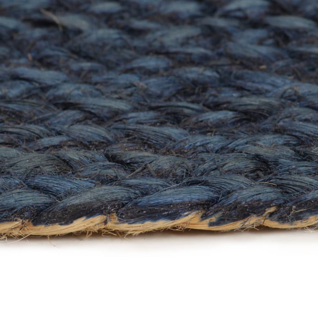 Berkfield Braided Rug Reversible Navy Blue and Natural 90 cm Jute Round