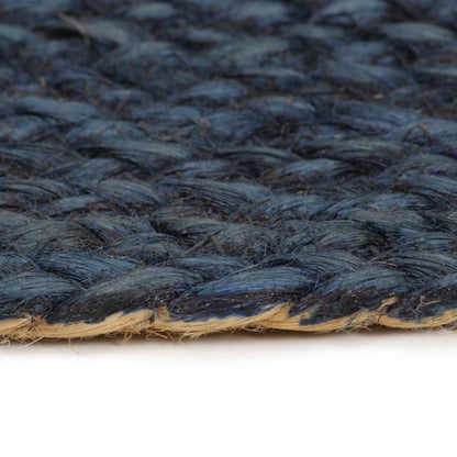 Berkfield Braided Rug Reversible Navy Blue and Natural 90 cm Jute Round