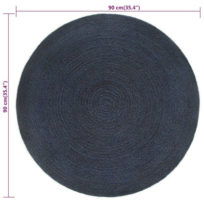 Berkfield Braided Rug Reversible Navy Blue and Natural 90 cm Jute Round