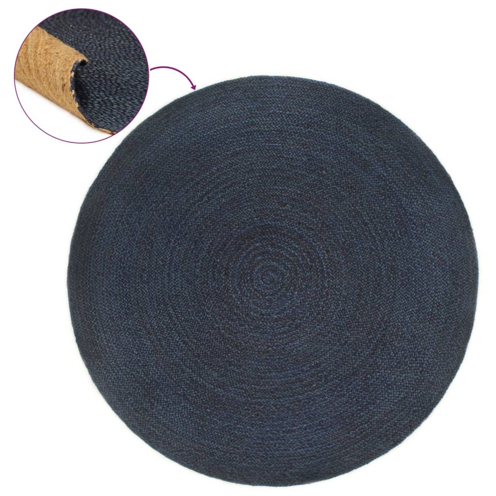 Berkfield Braided Rug Reversible Navy Blue and Natural 180 cm Jute Round