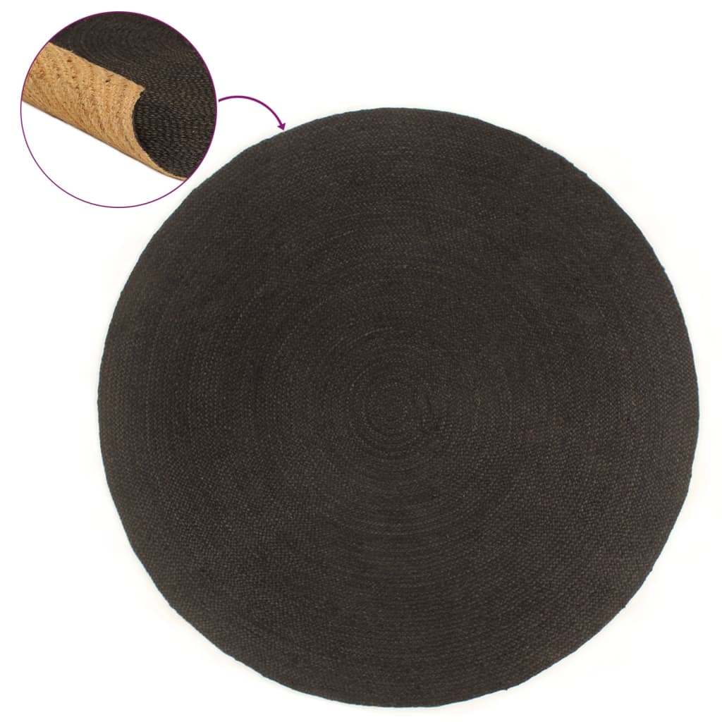 Berkfield Braided Rug Reversible Anthracite and Natural 150 cm Jute Round