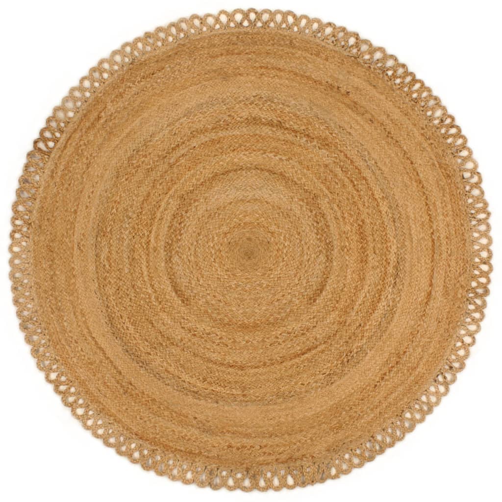 Berkfield Braided Area Rug with Wave Edge 150 cm Jute Round