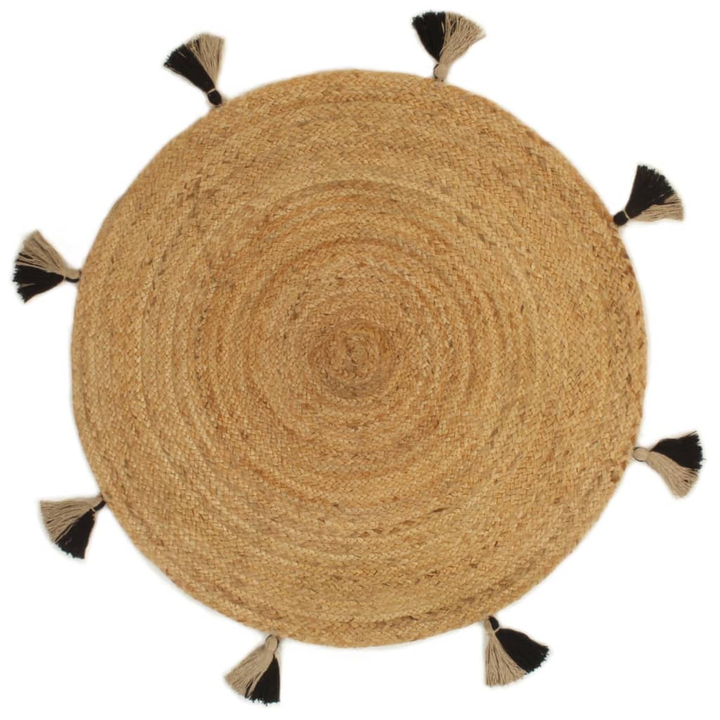 Berkfield Braided Area Rug with Tassels 90 cm Jute Round