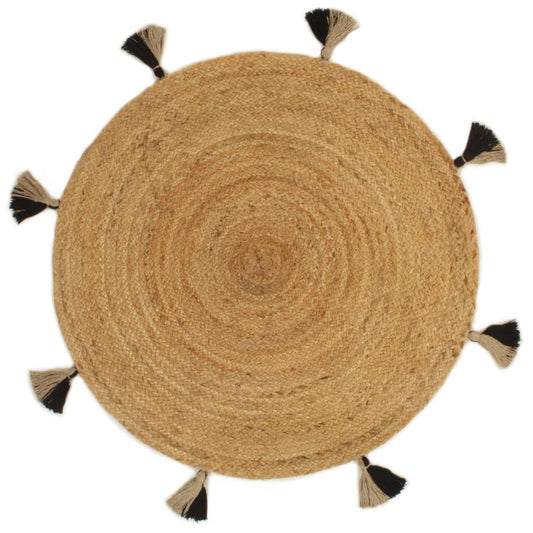 Berkfield Braided Area Rug with Tassels 90 cm Jute Round