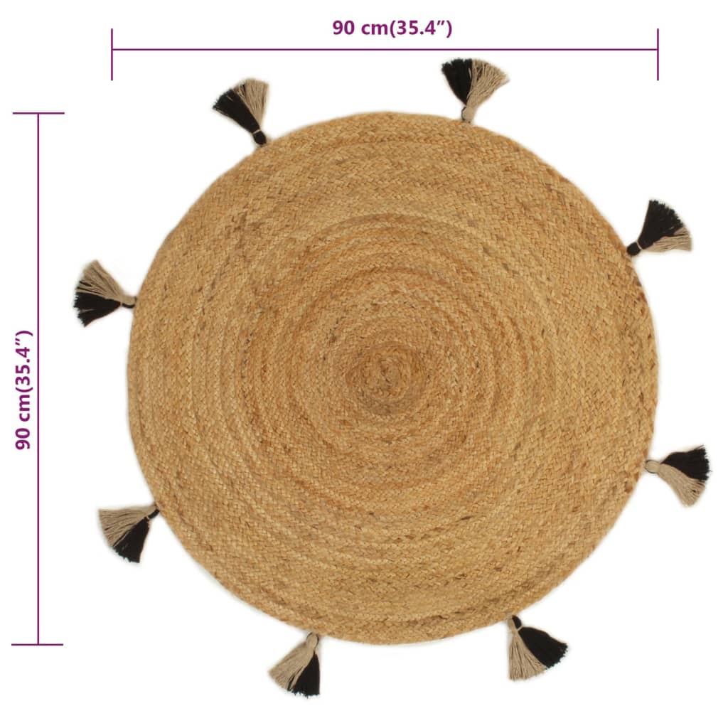 Berkfield Braided Area Rug with Tassels 90 cm Jute Round