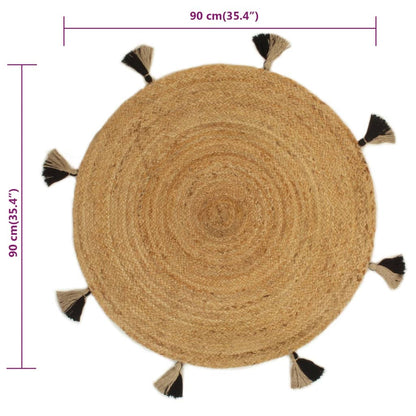 Berkfield Braided Area Rug with Tassels 90 cm Jute Round