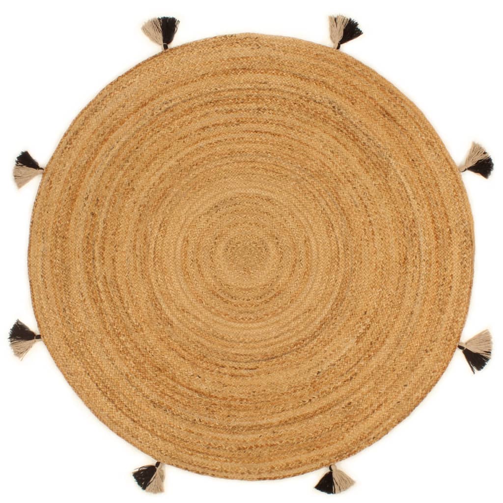 Berkfield Braided Area Rug with Tassels 150 cm Jute Round