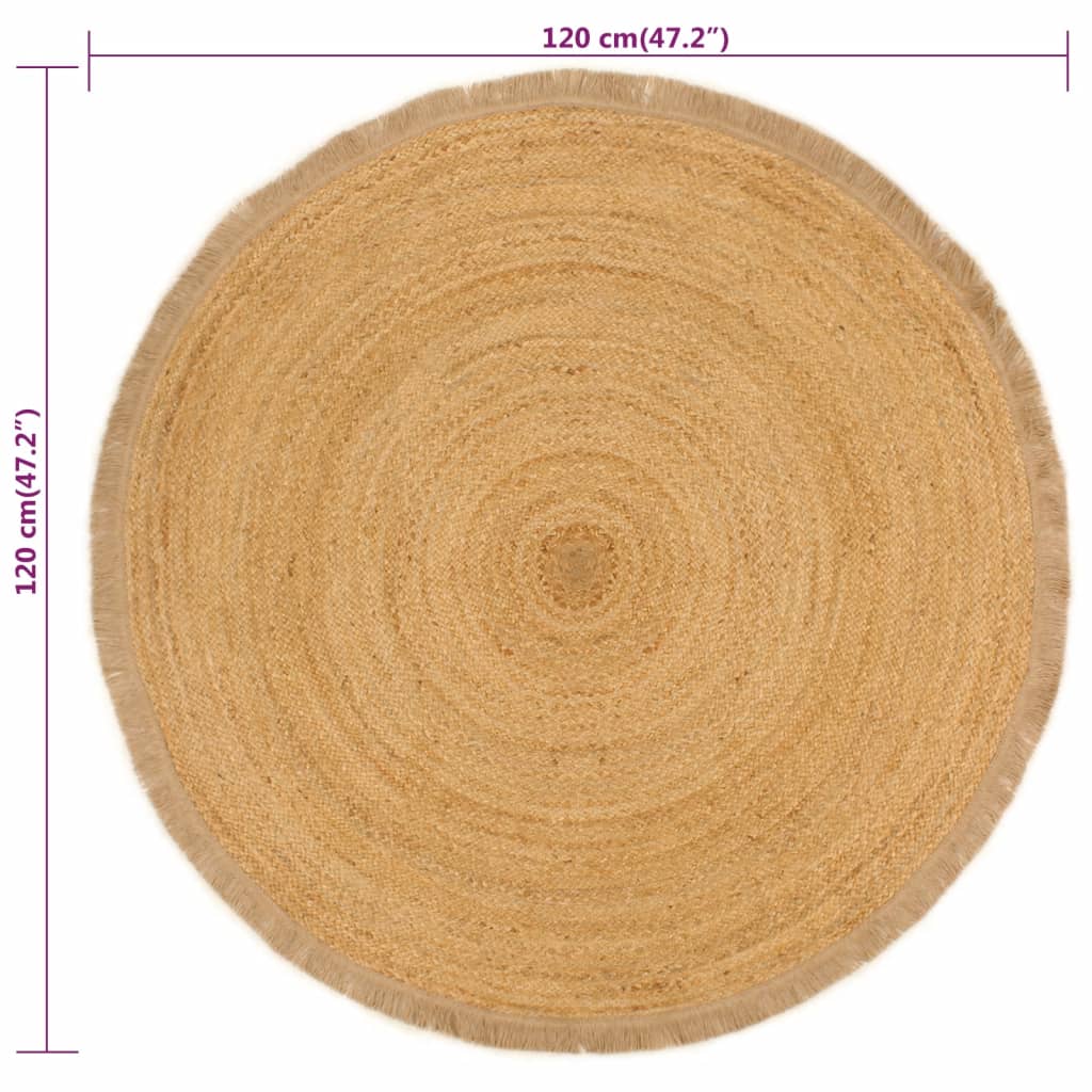 Berkfield Braided Area Rug with Ruffle Edge 120 cm Jute Round