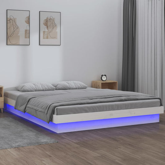 Berkfield LED Bed Frame White 120x200 cm Solid Wood