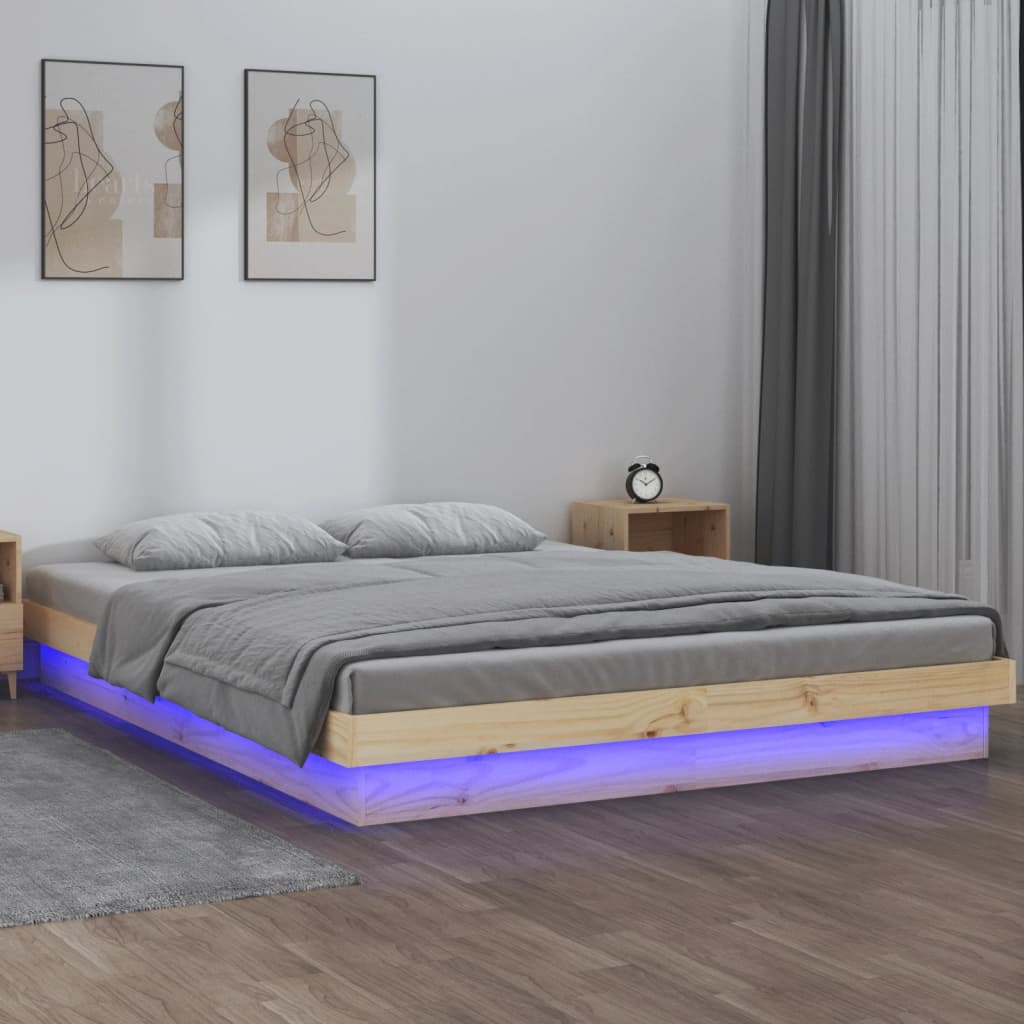 Berkfield LED Bed Frame 150x200 cm King Size Solid Wood