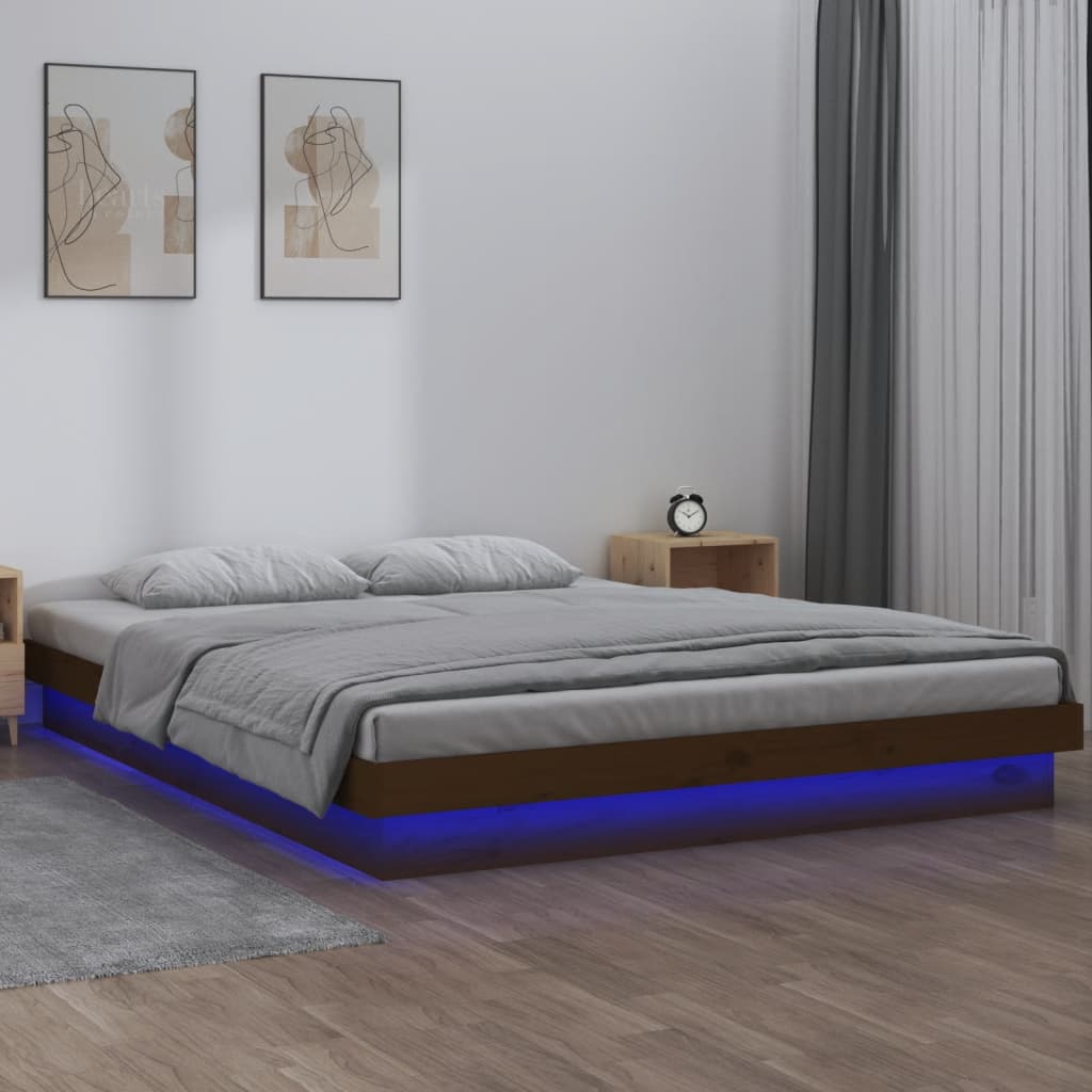 Berkfield LED Bed Frame Honey Brown 150x200 cm King Size Solid Wood