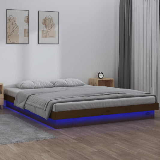 Berkfield LED Bed Frame Honey Brown 150x200 cm King Size Solid Wood