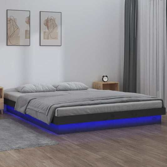 Berkfield LED Bed Frame Grey 200x200 cm Solid Wood