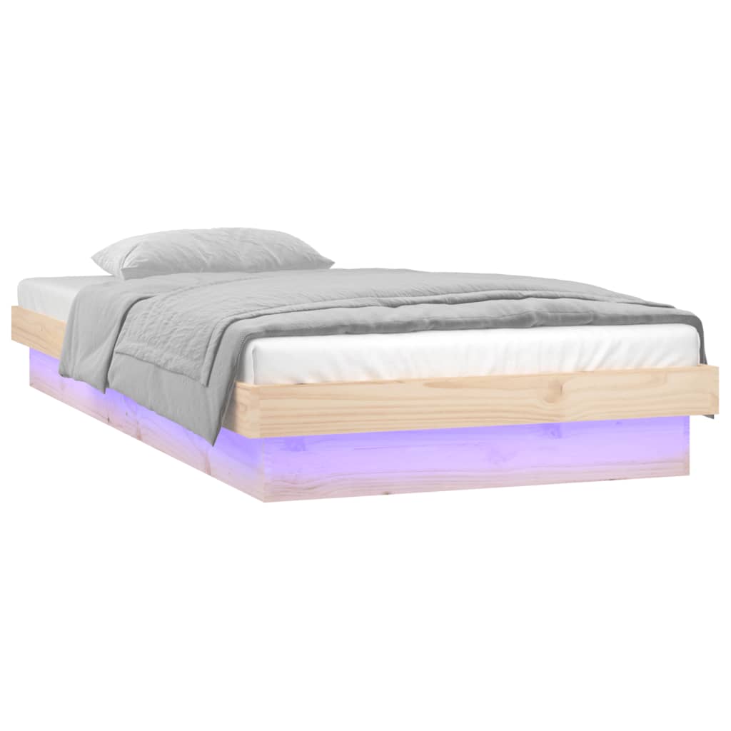 Berkfield LED Bed Frame 75x190 cm Small Single Solid Wood