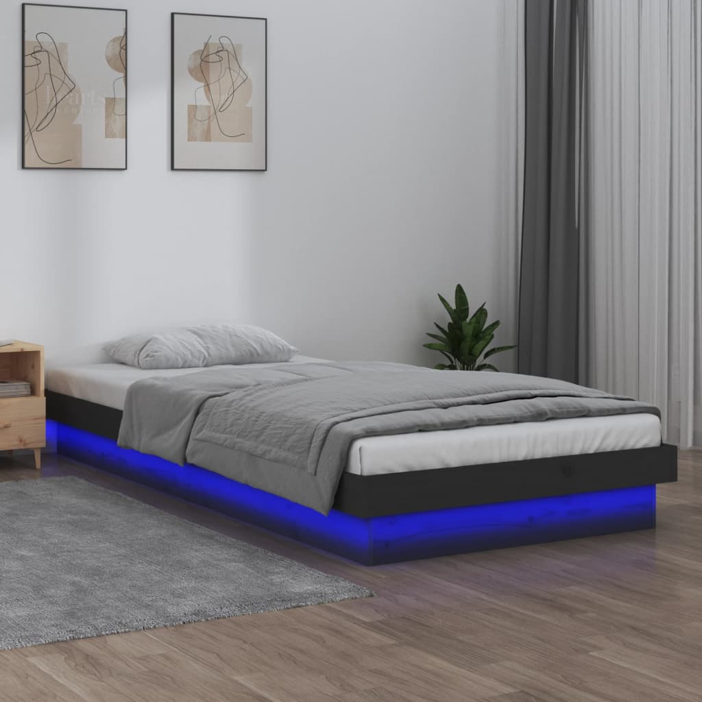 Berkfield LED Bed Frame Grey 75x190 cm Small Single Solid Wood