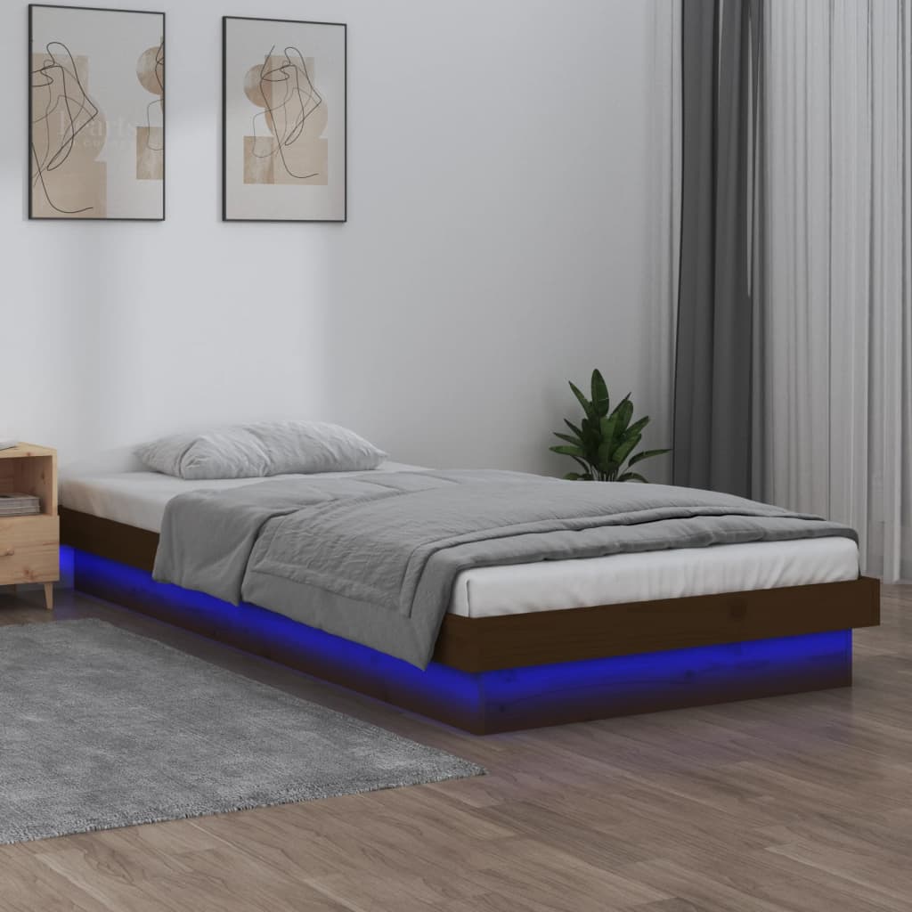 Berkfield LED Bed Frame Honey Brown 75x190 cm Small Single Solid Wood