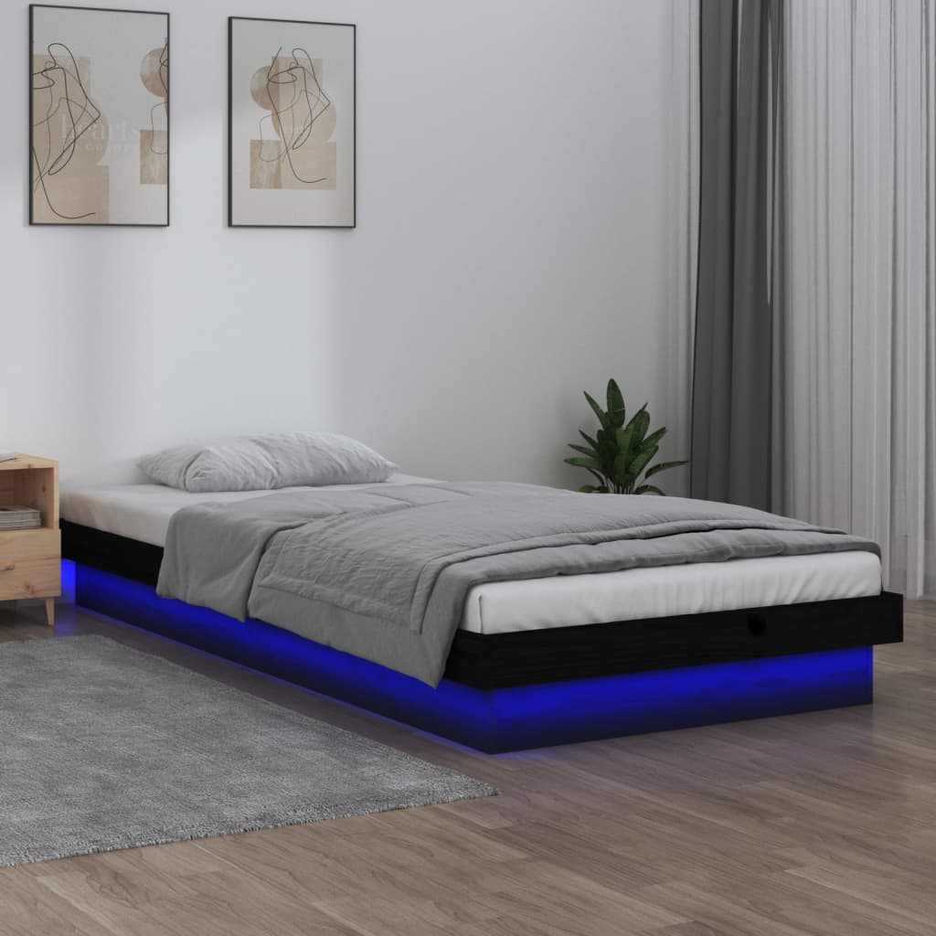 Berkfield LED Bed Frame Black 75x190 cm Small Single Solid Wood