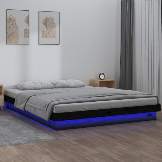 Berkfield LED Bed Frame Black 135x190 cm Double Solid Wood