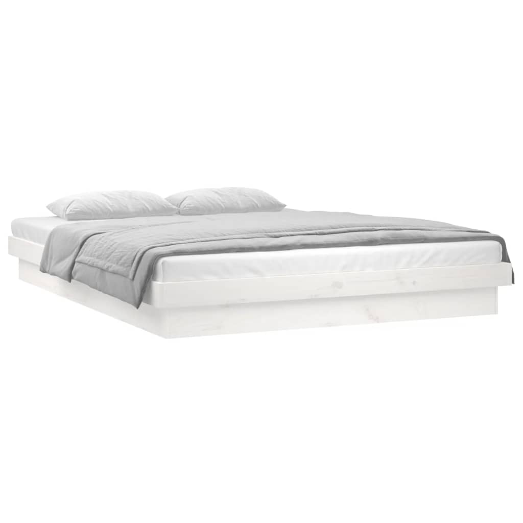 Berkfield LED Bed Frame White 140x190 cm Solid Wood