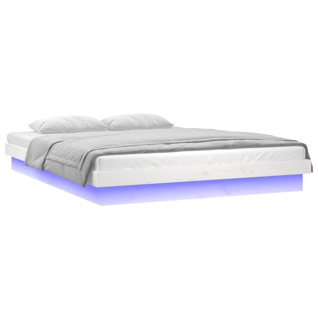 Berkfield LED Bed Frame White 140x190 cm Solid Wood