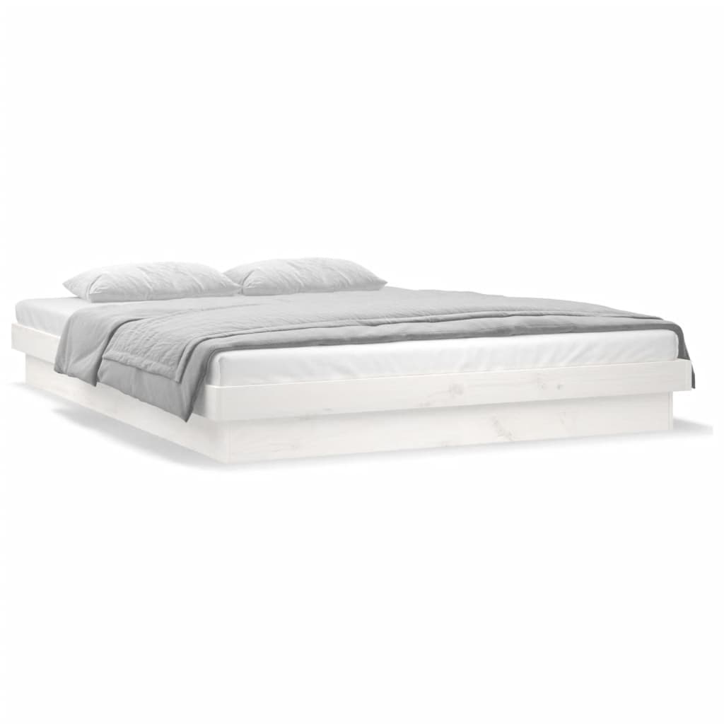 Berkfield LED Bed Frame White 140x190 cm Solid Wood
