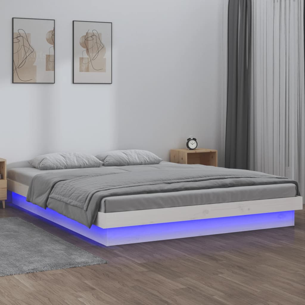 Berkfield LED Bed Frame White 140x190 cm Solid Wood