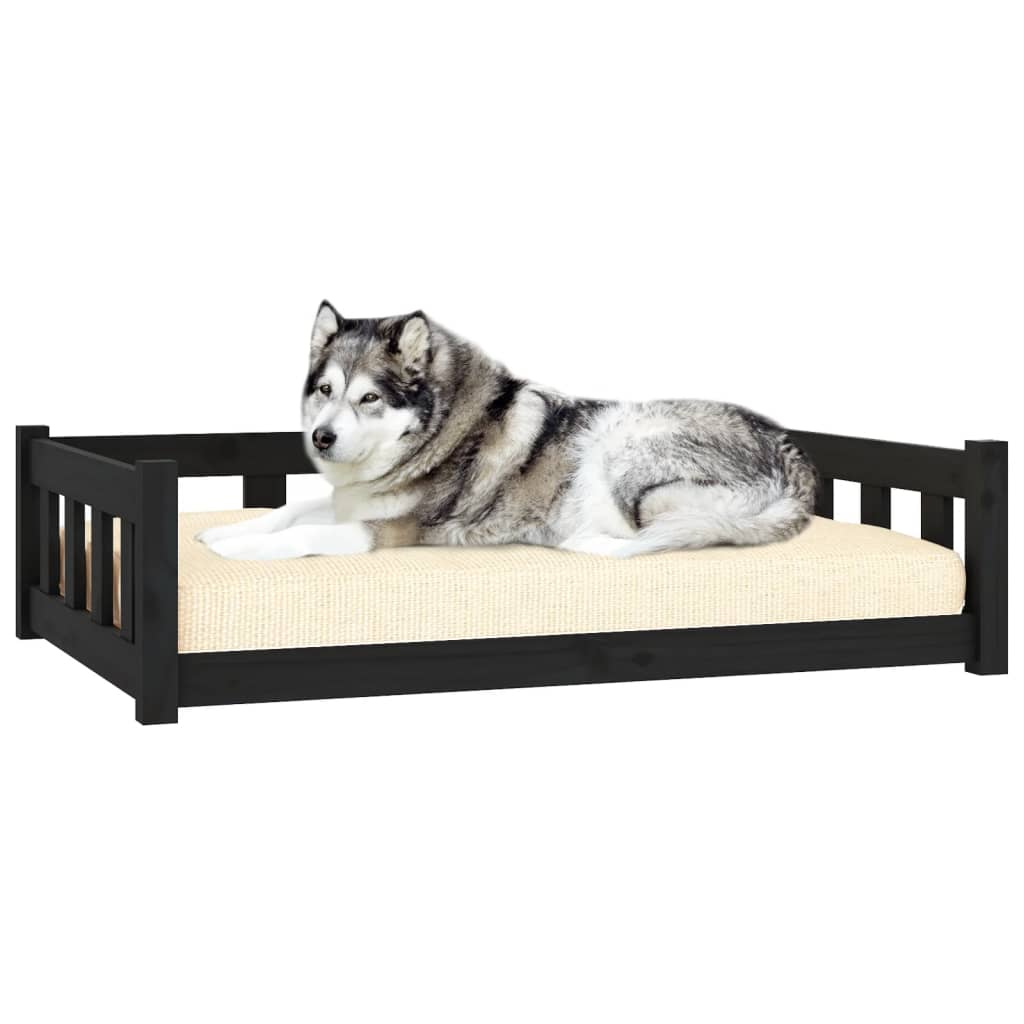 Berkfield Dog Bed Black 105.5x75.5x28 cm Solid Wood Pine