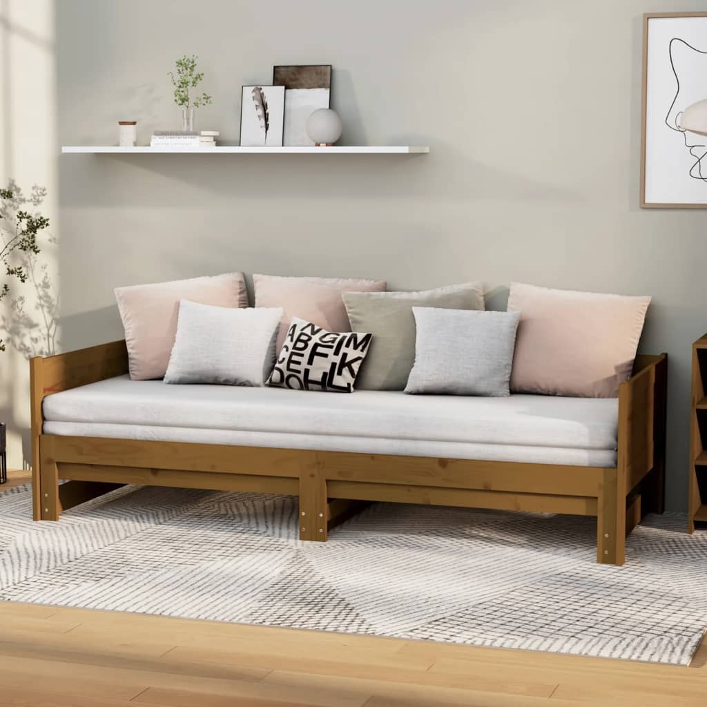 Berkfield Pull-out Day Bed Honey Brown Solid Wood Pine 2x(90x200) cm