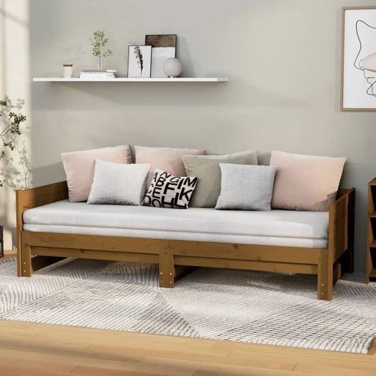 Berkfield Pull-out Day Bed Honey Brown Solid Wood Pine 2x(90x200) cm