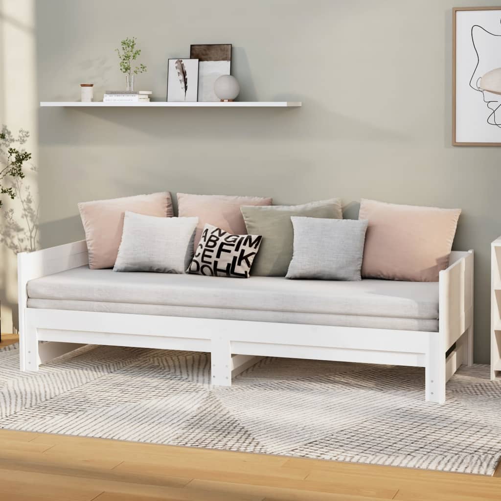 Berkfield Pull-out Day Bed White Solid Wood Pine 2x(90x190) cm