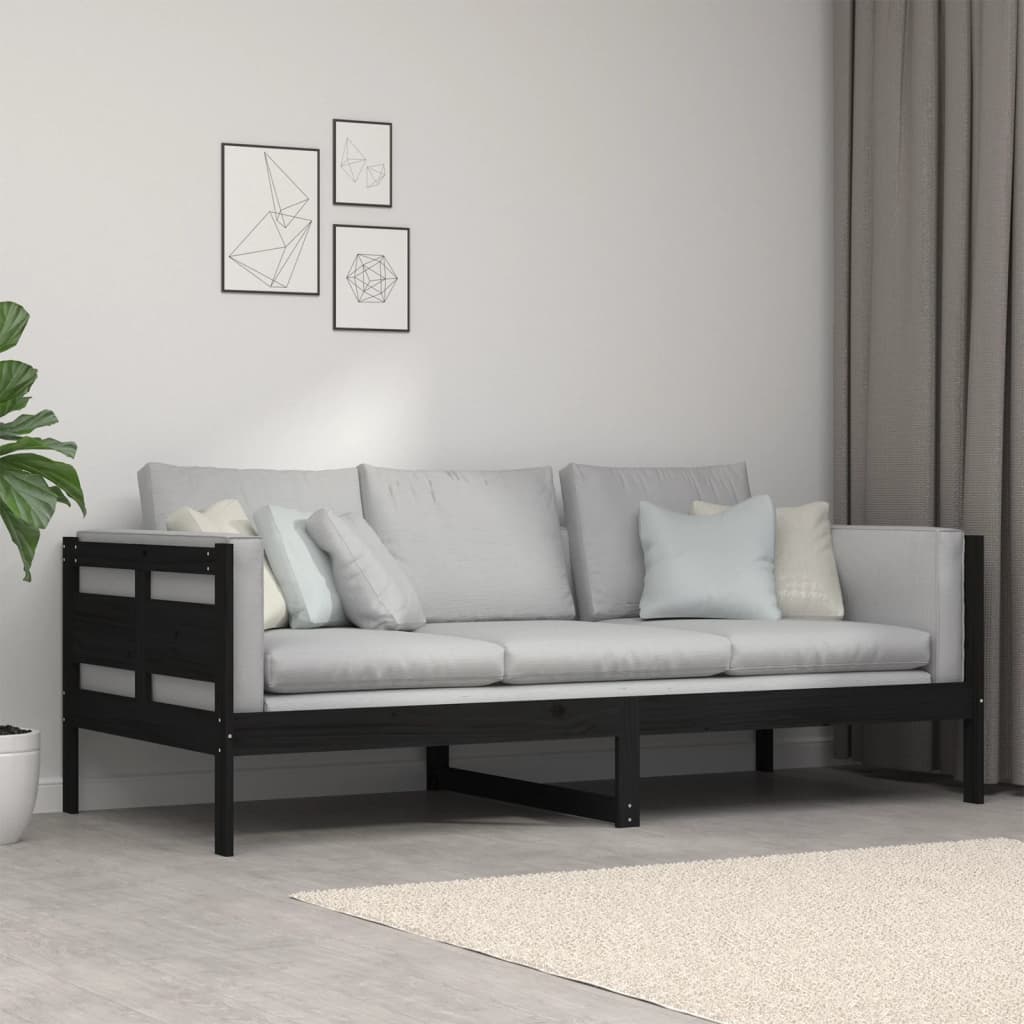 Berkfield Day Bed Black Solid Wood Pine 90x200 cm