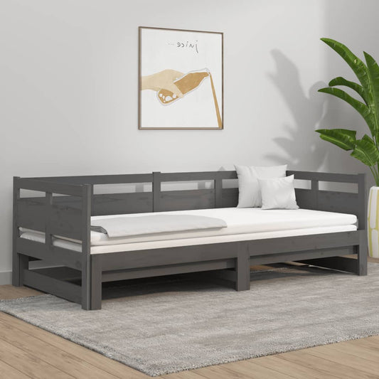 Berkfield Pull-out Day Bed Grey Solid Wood Pine 2x(90x200) cm