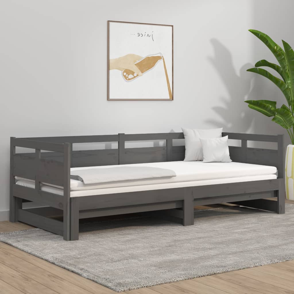 Berkfield Pull-out Day Bed Grey Solid Wood Pine 2x(80x200) cm