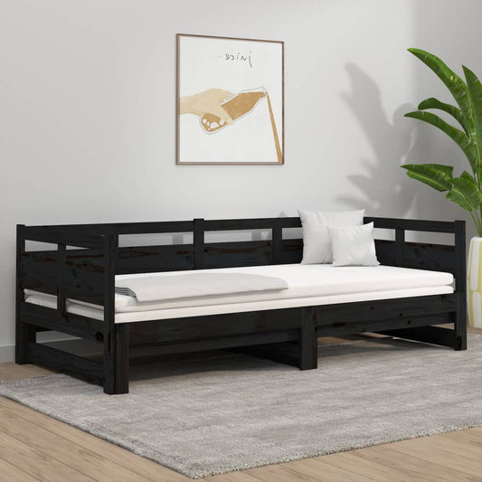 Berkfield Pull-out Day Bed Black Solid Wood Pine 2x(80x200) cm