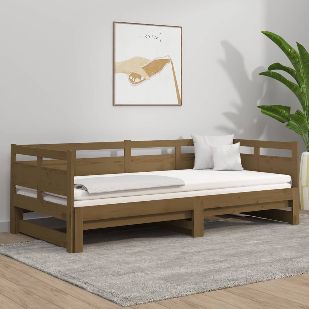 Berkfield Pull-out Day Bed Honey Brown Solid Wood Pine 2x(90x190) cm