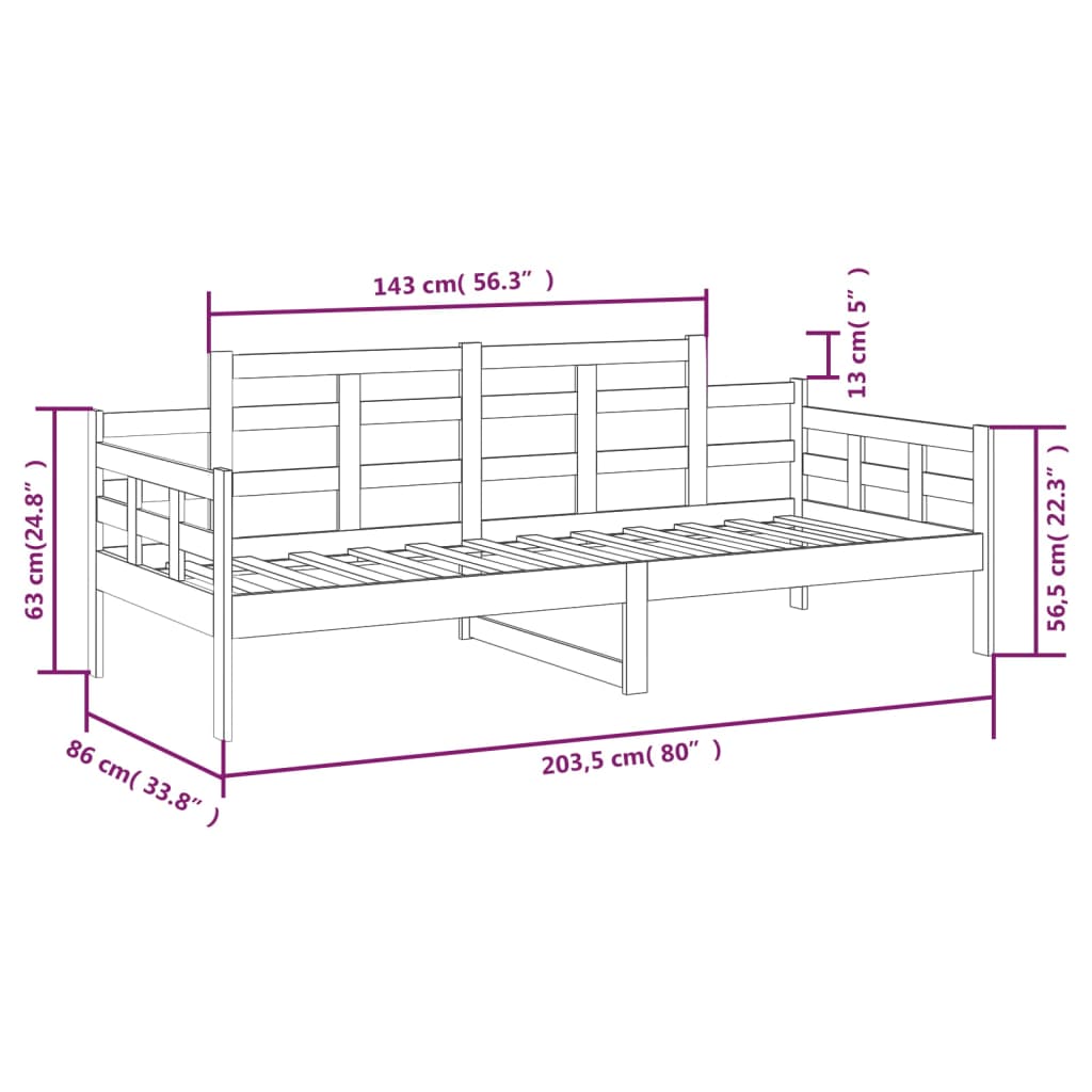 Berkfield Day Bed Grey Solid Wood Pine 80x200 cm
