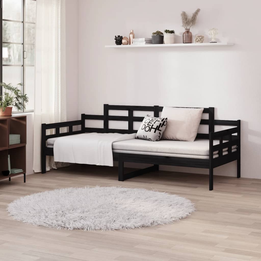 Berkfield Day Bed Black Solid Wood Pine 80x200 cm