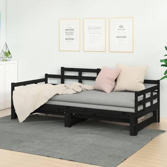 Berkfield Pull-out Day Bed Black Solid Wood Pine 2x(90x200) cm