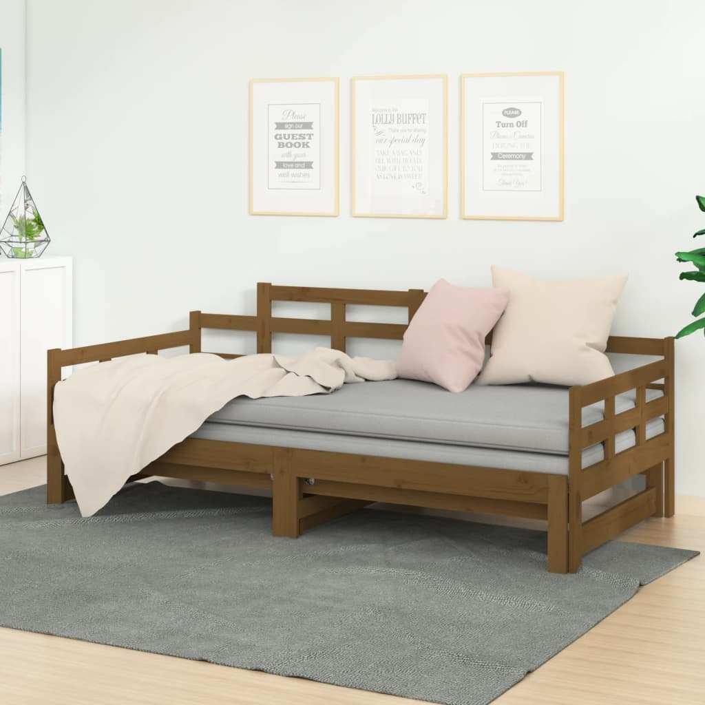 Berkfield Pull-out Day Bed Honey Brown Solid Wood Pine 2x(80x200) cm